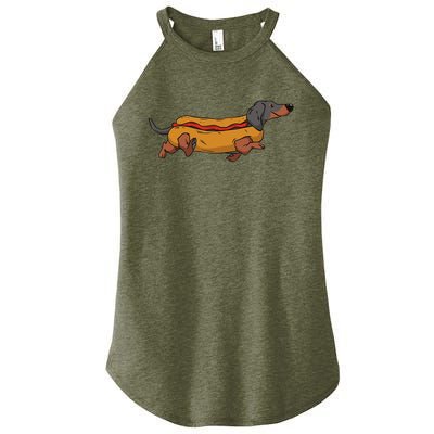 Funny Dachshund In Bun Weiner Hot Dog Cute Foodie Pun Women's Perfect Tri Rocker Tank