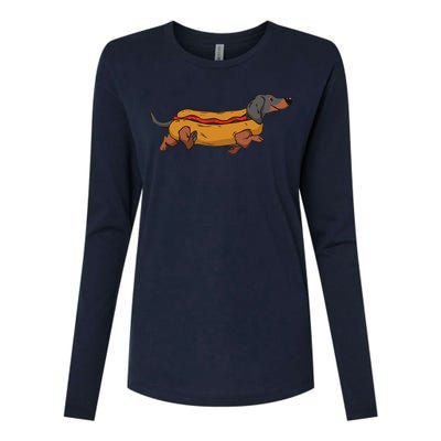 Funny Dachshund In Bun Weiner Hot Dog Cute Foodie Pun Womens Cotton Relaxed Long Sleeve T-Shirt