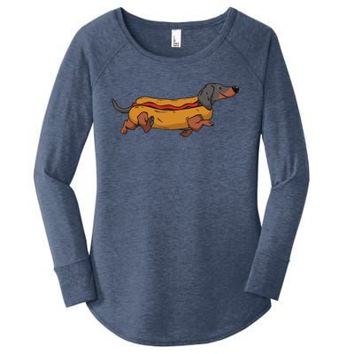 Funny Dachshund In Bun Weiner Hot Dog Cute Foodie Pun Women's Perfect Tri Tunic Long Sleeve Shirt