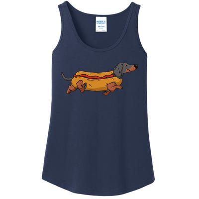 Funny Dachshund In Bun Weiner Hot Dog Cute Foodie Pun Ladies Essential Tank