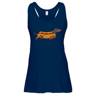 Funny Dachshund In Bun Weiner Hot Dog Cute Foodie Pun Ladies Essential Flowy Tank