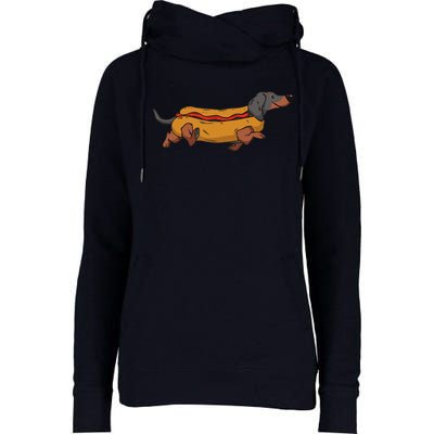 Funny Dachshund In Bun Weiner Hot Dog Cute Foodie Pun Womens Funnel Neck Pullover Hood