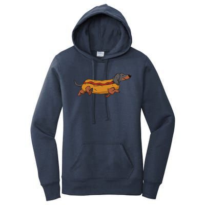 Funny Dachshund In Bun Weiner Hot Dog Cute Foodie Pun Women's Pullover Hoodie