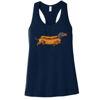 Funny Dachshund In Bun Weiner Hot Dog Cute Foodie Pun Women's Racerback Tank