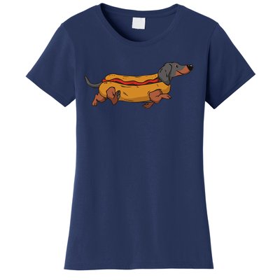 Funny Dachshund In Bun Weiner Hot Dog Cute Foodie Pun Women's T-Shirt