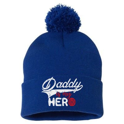 Firefighter Daddy Is My Hero Gift For Fire Son Daughter Cool Gift Pom Pom 12in Knit Beanie