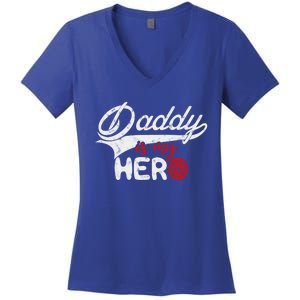 Firefighter Daddy Is My Hero Gift For Fire Son Daughter Cool Gift Women's V-Neck T-Shirt