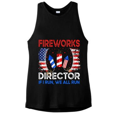 Fireworks Director If I Run You Run US 4th of July Ladies PosiCharge Tri-Blend Wicking Tank
