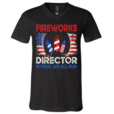 Fireworks Director If I Run You Run US 4th of July V-Neck T-Shirt
