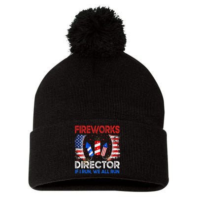 Fireworks Director If I Run You Run US 4th of July Pom Pom 12in Knit Beanie