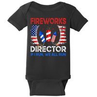 Fireworks Director If I Run You Run US 4th of July Baby Bodysuit