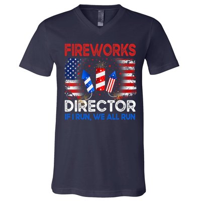 Fireworks Director If I Run We All Run US 4th Of July V-Neck T-Shirt