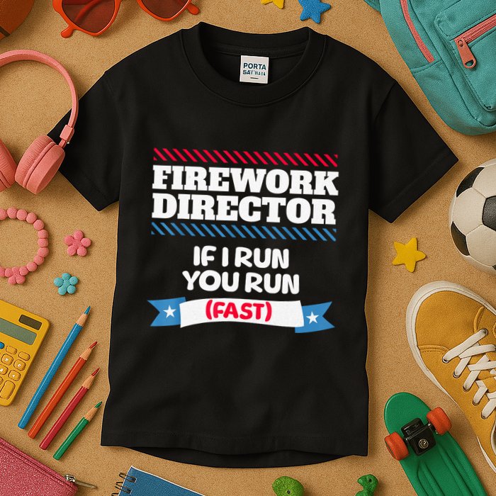 Fireworks Director If I Run You Run July 4th Independence Kids T-Shirt