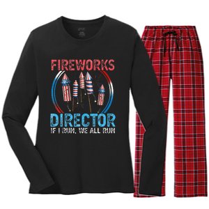 Fireworks Director I run you run Funny 4th of July Women's Long Sleeve Flannel Pajama Set 