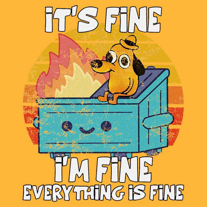 Funny Dumpster Its Fine IM Fine Everything Is Fine Dog Meme Pom Pom 12in Knit Beanie