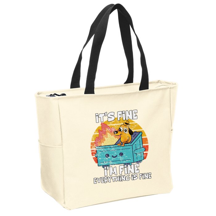 Funny Dumpster Its Fine IM Fine Everything Is Fine Dog Meme Zip Tote Bag