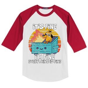 Funny Dumpster Its Fine IM Fine Everything Is Fine Dog Meme Kids Colorblock Raglan Jersey