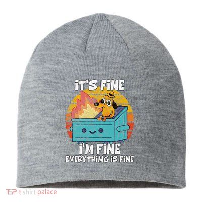 Funny Dumpster Its Fine IM Fine Everything Is Fine Dog Meme Sustainable Beanie