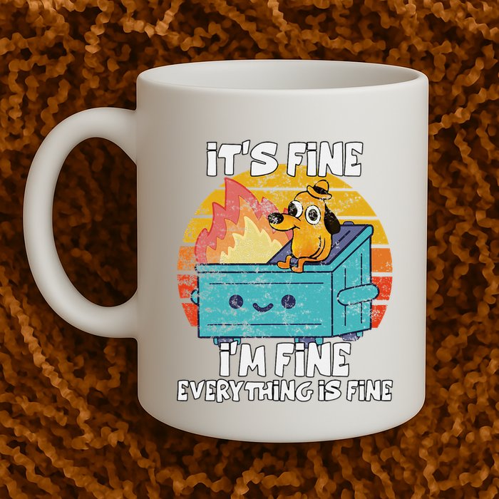 Funny Dumpster Its Fine IM Fine Everything Is Fine Dog Meme Mug