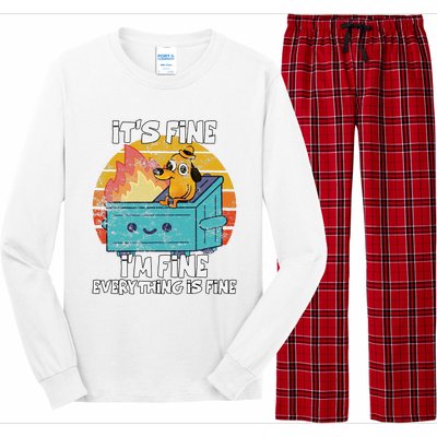 Funny Dumpster Its Fine IM Fine Everything Is Fine Dog Meme Long Sleeve Pajama Set