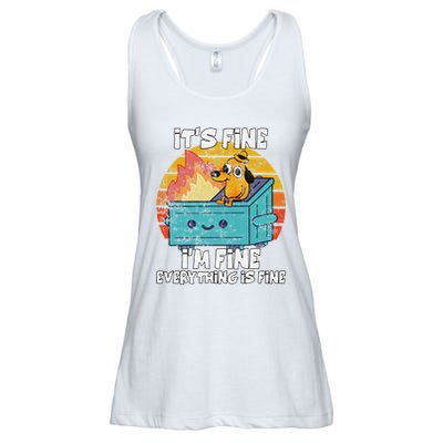 Funny Dumpster Its Fine IM Fine Everything Is Fine Dog Meme Ladies Essential Flowy Tank
