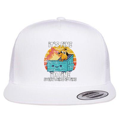 Funny Dumpster Its Fine IM Fine Everything Is Fine Dog Meme Flatbill Hat