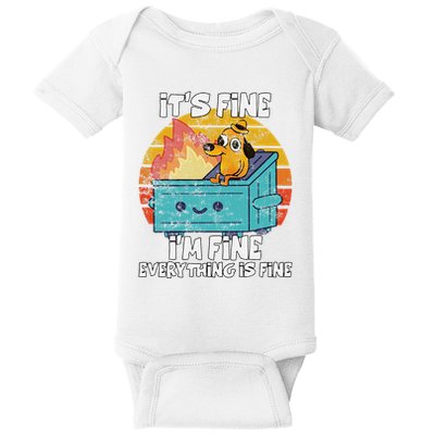Funny Dumpster Its Fine IM Fine Everything Is Fine Dog Meme Baby Bodysuit