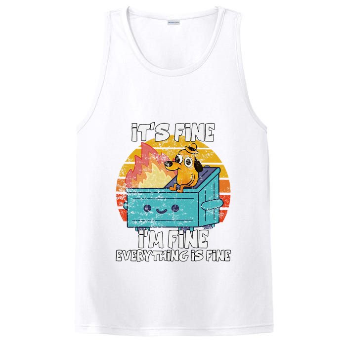 Funny Dumpster Its Fine IM Fine Everything Is Fine Dog Meme PosiCharge Competitor Tank