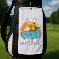 Funny Dumpster Its Fine IM Fine Everything Is Fine Dog Meme Golf Towel