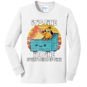 Funny Dumpster Its Fine IM Fine Everything Is Fine Dog Meme Kids Long Sleeve Shirt