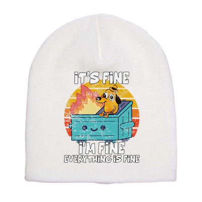 Funny Dumpster Its Fine IM Fine Everything Is Fine Dog Meme Short Acrylic Beanie