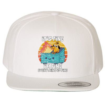 Funny Dumpster Its Fine IM Fine Everything Is Fine Dog Meme Wool Snapback Cap