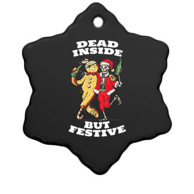 Funny Dead Inside But Festive Christmas Skeleton Santa Hat Gift Ceramic Star Ornament