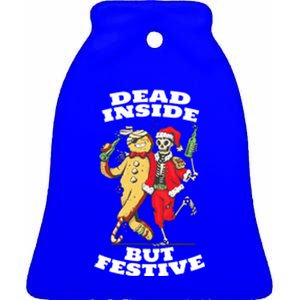 Funny Dead Inside But Festive Christmas Skeleton Santa Hat Gift Ceramic Bell Ornament