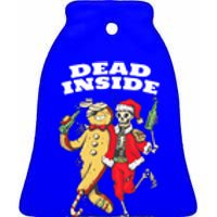 Funny Dead Inside But Festive Christmas Skeleton Santa Hat Gift Ceramic Bell Ornament