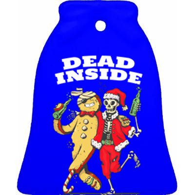 Funny Dead Inside But Festive Christmas Skeleton Santa Hat Gift Ceramic Bell Ornament