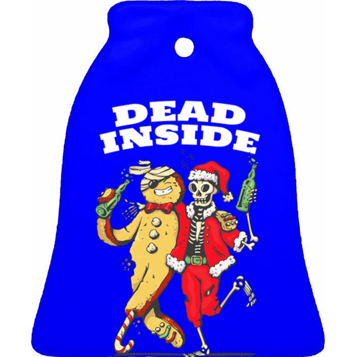 Funny Dead Inside But Festive Christmas Skeleton Santa Hat Gift Ceramic Bell Ornament