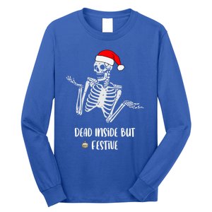 Funny Dead Inside But Festive Skeleton Christmas Graphic Gift Long Sleeve Shirt