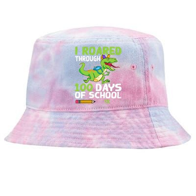 Fun Dinosaur I Roared Through 100 Days Of School Tk Tie-Dyed Bucket Hat