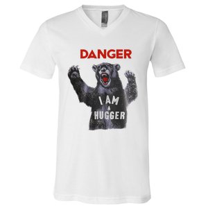 Funny Danger Im Hugger Bear Sun Nerd Geek Graphic V-Neck T-Shirt