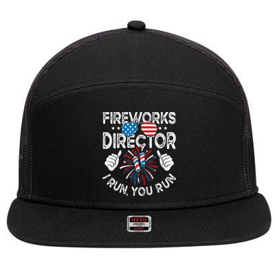 Fireworks Director If I Run You Run Funny 4th of July 7 Panel Mesh Trucker Snapback Hat