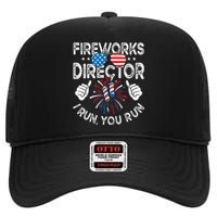 Fireworks Director If I Run You Run Funny 4th of July High Crown Mesh Back Trucker Hat