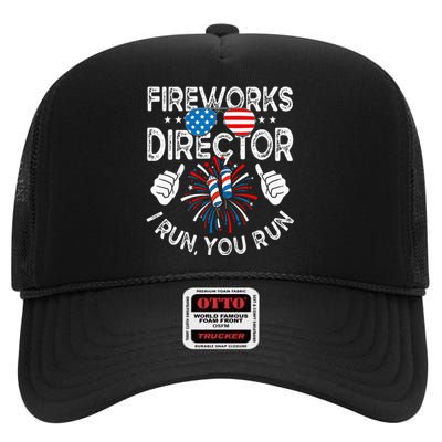 Fireworks Director If I Run You Run Funny 4th of July High Crown Mesh Back Trucker Hat