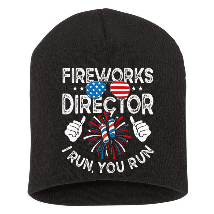 Fireworks Director If I Run You Run Funny 4th of July Short Acrylic Beanie