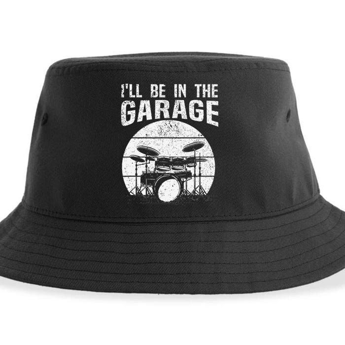 Funny Drummer I'll Be In The Garage Drum Set Drumming Lovers Sustainable Bucket Hat