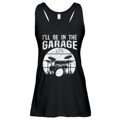 Funny Drummer I'll Be In The Garage Drum Set Drumming Lovers Ladies Essential Flowy Tank