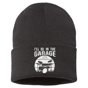 Funny Drummer I'll Be In The Garage Drum Set Drumming Lovers Sustainable Knit Beanie