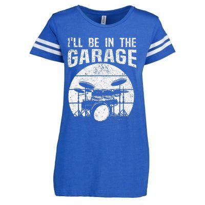 Funny Drummer I'll Be In The Garage Drum Set Drumming Lovers Enza Ladies Jersey Football T-Shirt