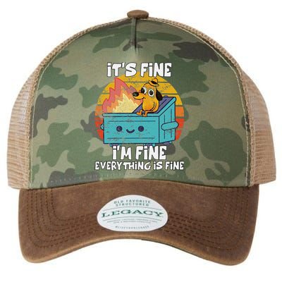 Funny Dumpster Its Fine IM Fine Everything Is Fine Dog Meme Legacy Tie Dye Trucker Hat