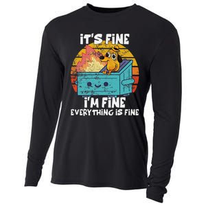 Funny Dumpster Its Fine IM Fine Everything Is Fine Dog Meme Cooling Performance Long Sleeve Crew